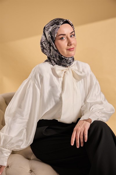 Twill İpek Eşarp Royale Şal Desen Siyah 90x90