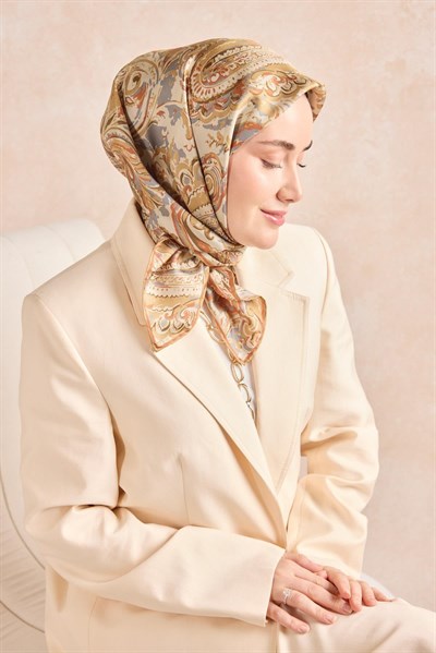 Twill İpek Eşarp Royale Şal Desen Taş 90x90
