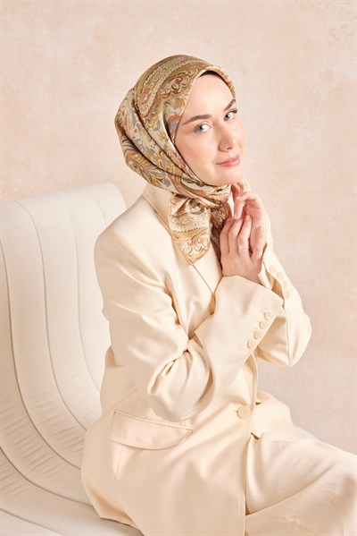 Twill İpek Eşarp Royale Şal Desen Taş 90x90