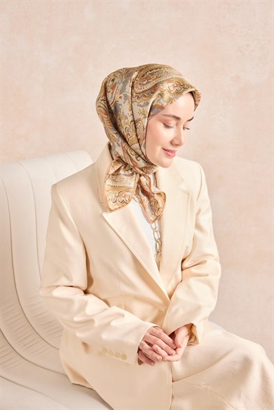 Twill İpek Eşarp Royale Şal Desen Taş 90x90