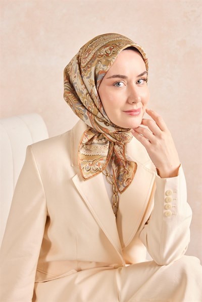 Twill İpek Eşarp Royale Şal Desen Taş 90x90