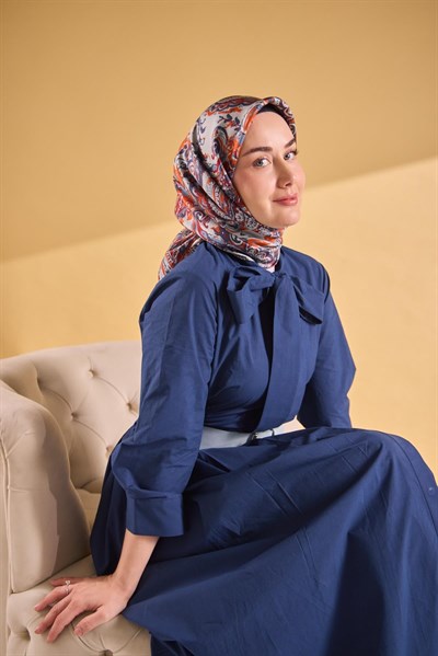 Twill İpek Eşarp Royale Şal Desen Turuncu 90x90