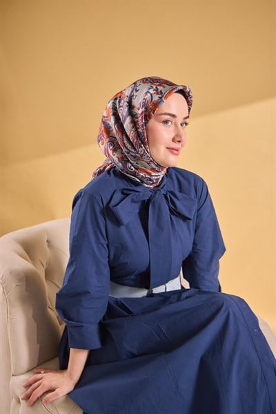 Twill İpek Eşarp Royale Şal Desen Turuncu 90x90