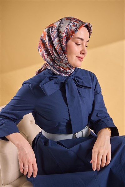 Twill İpek Eşarp Royale Şal Desen Turuncu 90x90