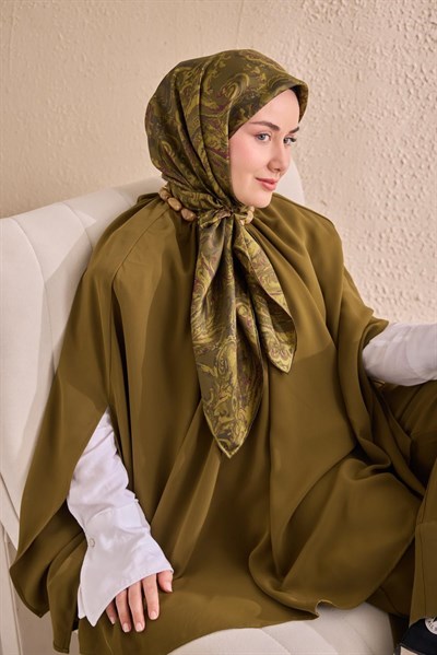 Twill İpek Eşarp Royale Şal Desen Yeşil 90x90