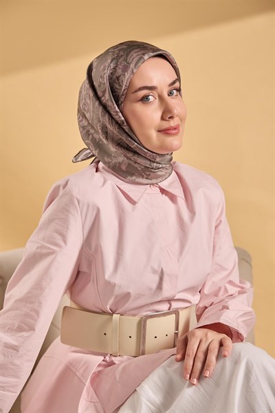 Twill İpek Eşarp Royale Şal Desen Yeşil Gri 90x90