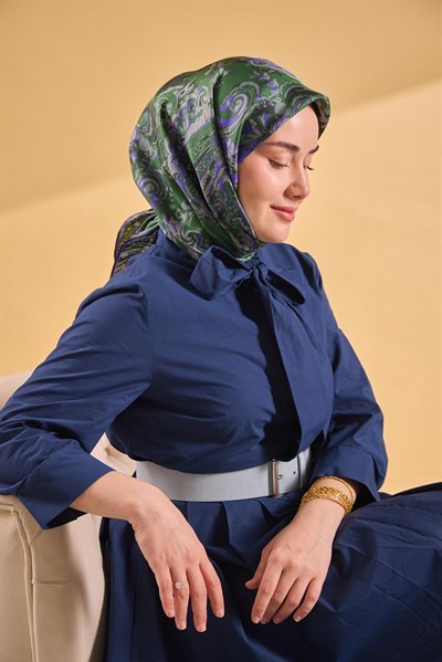 Twill İpek Eşarp Royale Şal Desen Yeşil 90x90