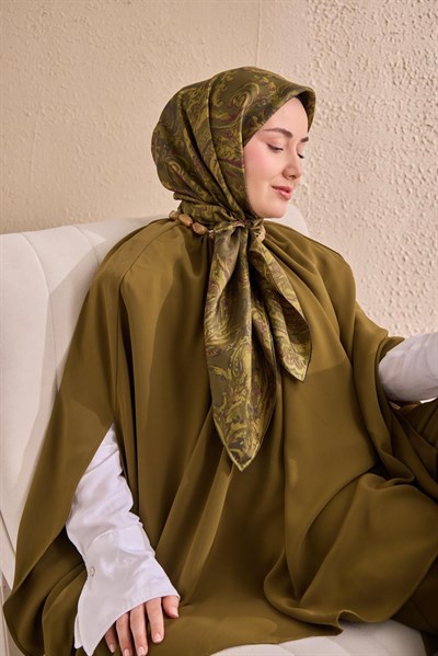 Twill İpek Eşarp Royale Şal Desen Yeşil 90x90