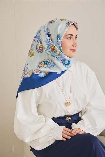 Twill İpek Eşarp Şal Desen Bebe Mavi 90x90