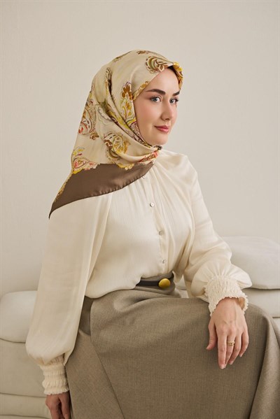 Twill İpek Eşarp Şal Desen Butter Yellow 90x90