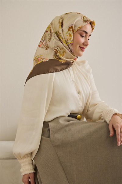 Twill İpek Eşarp Şal Desen Butter Yellow 90x90