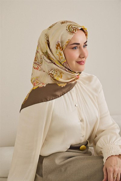 Twill İpek Eşarp Şal Desen Butter Yellow 90x90