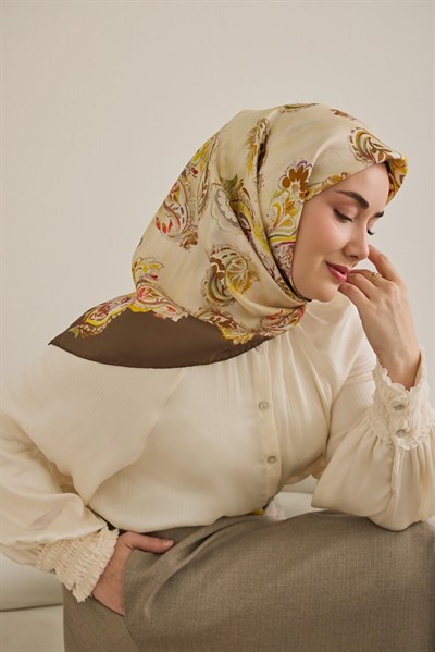 Twill İpek Eşarp Şal Desen Butter Yellow 90x90