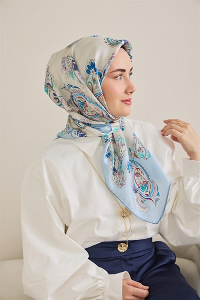 Twill İpek Eşarp Şal Desen Ekru 90x90