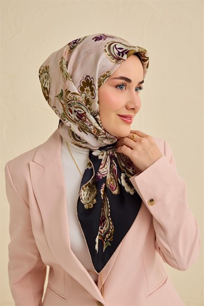 Twill İpek Eşarp Şal Desen Siyah 90x90