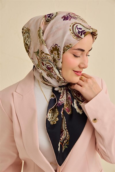 Twill İpek Eşarp Şal Desen Siyah 90x90