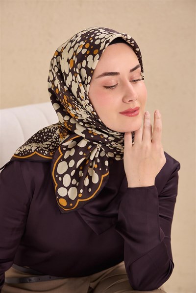 Twill İpek Eşarp Samanyolu Acı Kahve 90x90