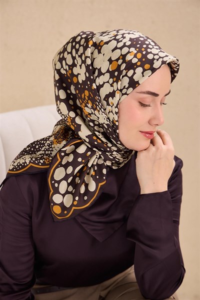 Twill İpek Eşarp Samanyolu Acı Kahve 90x90