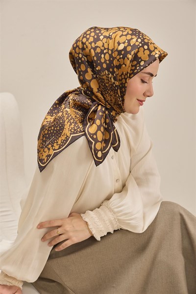 Twill İpek Eşarp Samanyolu Acı Kahve Turuncu 90x90