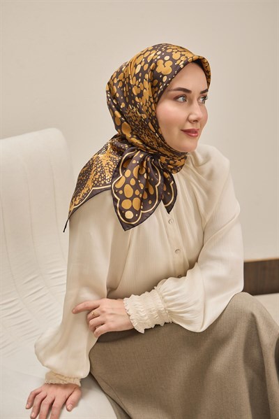 Twill İpek Eşarp Samanyolu Acı Kahve Turuncu 90x90