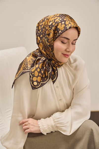 Twill İpek Eşarp Samanyolu Acı Kahve Turuncu 90x90