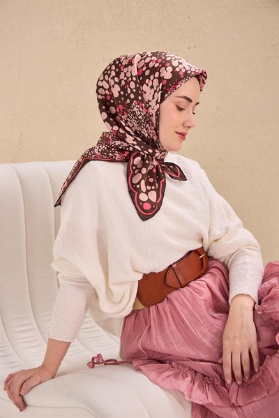 Twill İpek Eşarp Samanyolu Kahverengi 90x90