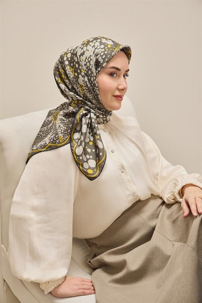 Twill İpek Eşarp Samanyolu Koyu Gri 90x90