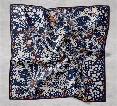 Twill İpek Eşarp Samanyolu Lacivert Turuncu 90x90