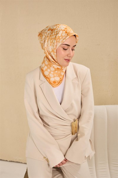 Twill İpek Eşarp Samanyolu Pastel Turuncu 90x90