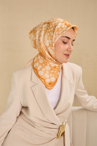 Twill İpek Eşarp Samanyolu Pastel Turuncu 90x90