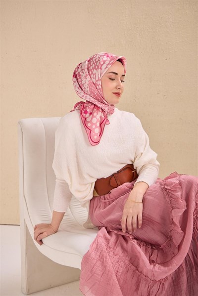 Twill İpek Eşarp Samanyolu Pembe 90x90