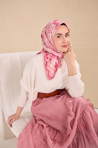 Twill İpek Eşarp Samanyolu Pembe 90x90