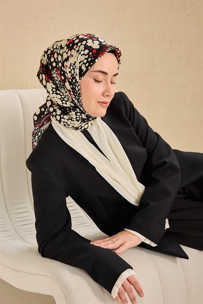 Twill İpek Eşarp Samanyolu Siyah Mercan 90x90