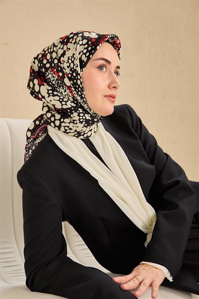 Twill İpek Eşarp Samanyolu Siyah Mercan 90x90