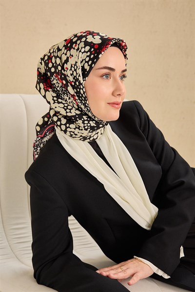 Twill İpek Eşarp Samanyolu Siyah Mercan 90x90