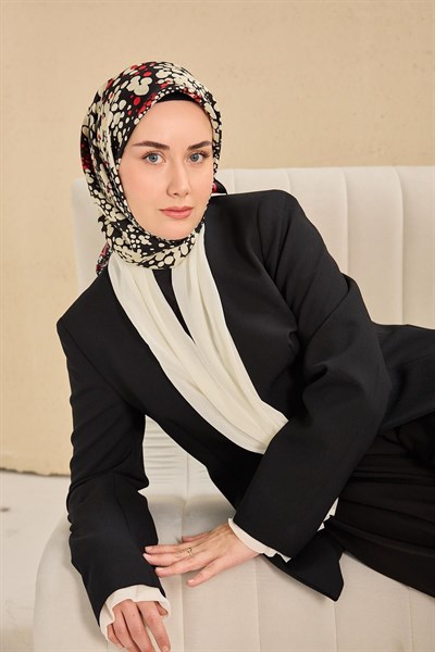 Twill İpek Eşarp Samanyolu Siyah Mercan 90x90