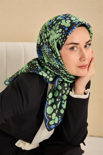 Twill İpek Eşarp Samanyolu Siyah Yeşil 90x90