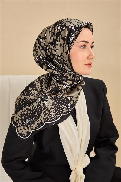 Twill İpek Eşarp Samanyolu Siyah Yeşil Gri 90x90