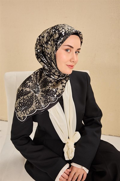 Twill İpek Eşarp Samanyolu Siyah Yeşil Gri 90x90