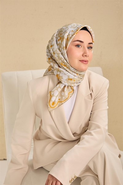 Twill İpek Eşarp Samanyolu Yeşil Bej 90x90