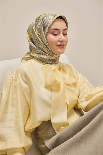 Twill İpek Eşarp Samanyolu Yeşil Bej 90x90