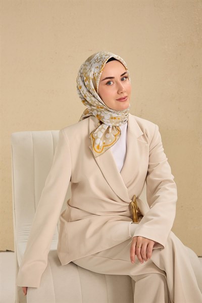 Twill İpek Eşarp Samanyolu Yeşil Bej 90x90
