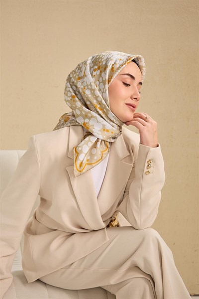 Twill İpek Eşarp Samanyolu Yeşil Bej 90x90