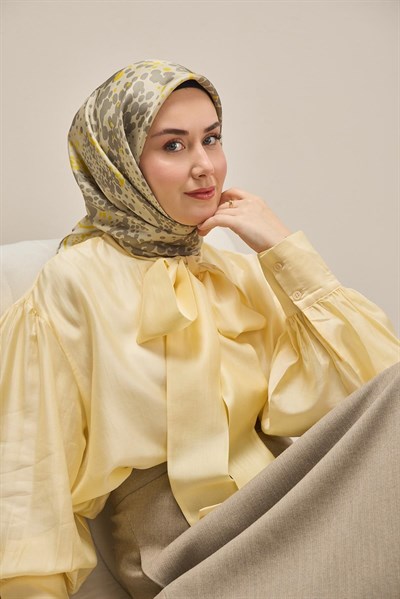 Twill İpek Eşarp Samanyolu Yeşil Bej 90x90