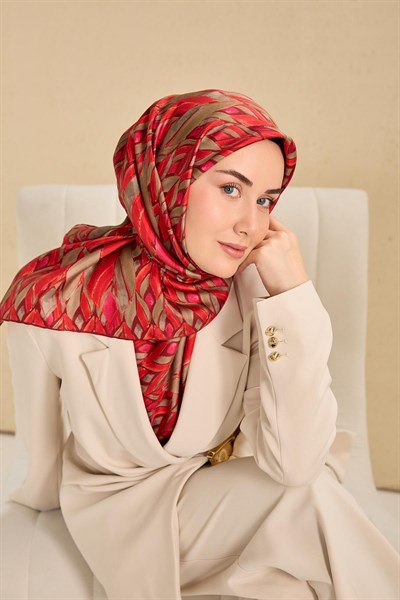 Twill İpek Eşarp Serenit Çilek Kırmızı 90x90