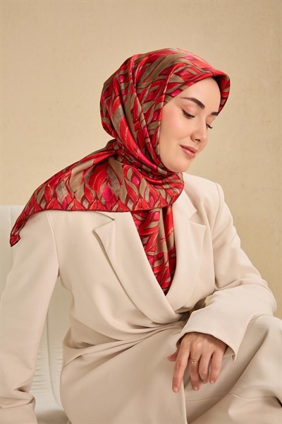 Twill İpek Eşarp Serenit Çilek Kırmızı 90x90