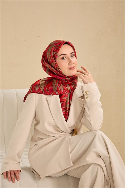Twill İpek Eşarp Serenit Çilek Kırmızı 90x90