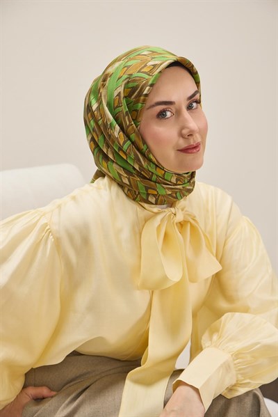 Twill İpek Eşarp Serenit Kahve Yeşil 90x90