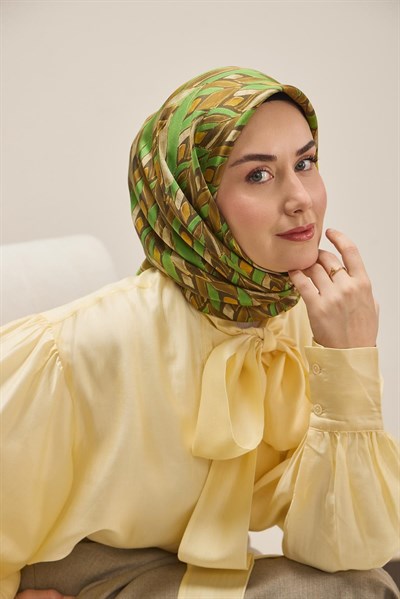 Twill İpek Eşarp Serenit Kahve Yeşil 90x90
