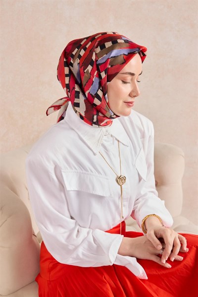 Twill İpek Eşarp Şerit Bordo